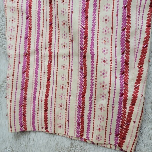 Adrianna Papell 100% Silk Shell Beaded Cream Pink Stripe Pants Size 16 - Picture 4 of 9
